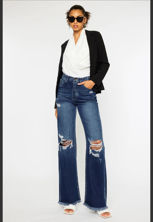 Open pack 90’s ultra high rise fray hem flare jeans by Kan Can