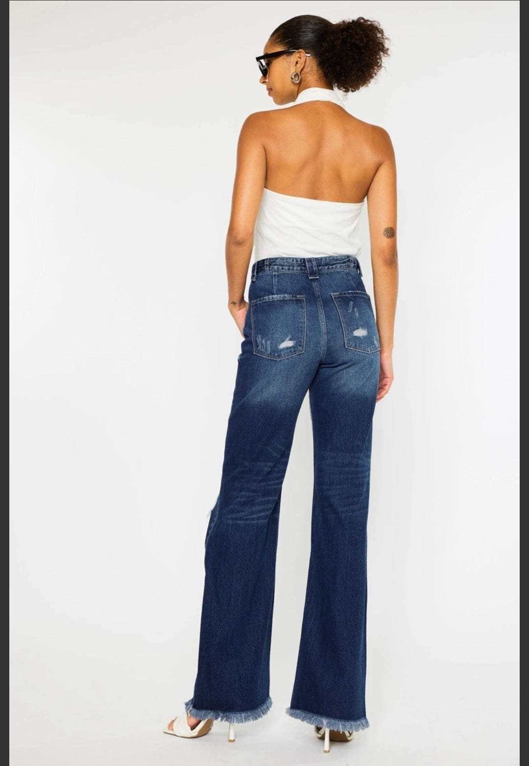 Open pack 90’s ultra high rise fray hem flare jeans by Kan Can